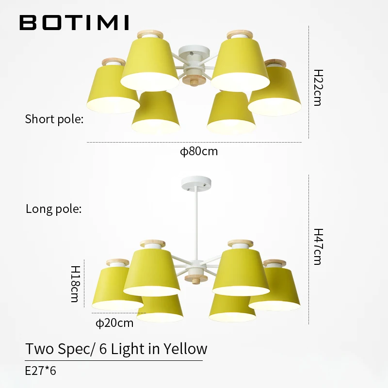 BOTIMI красочный люстра светильник ing для гостиной светодиодный деревянный подвесной светильник Современные Люстры для спальни и кухни - Цвет абажура: 6 Light in Yellow