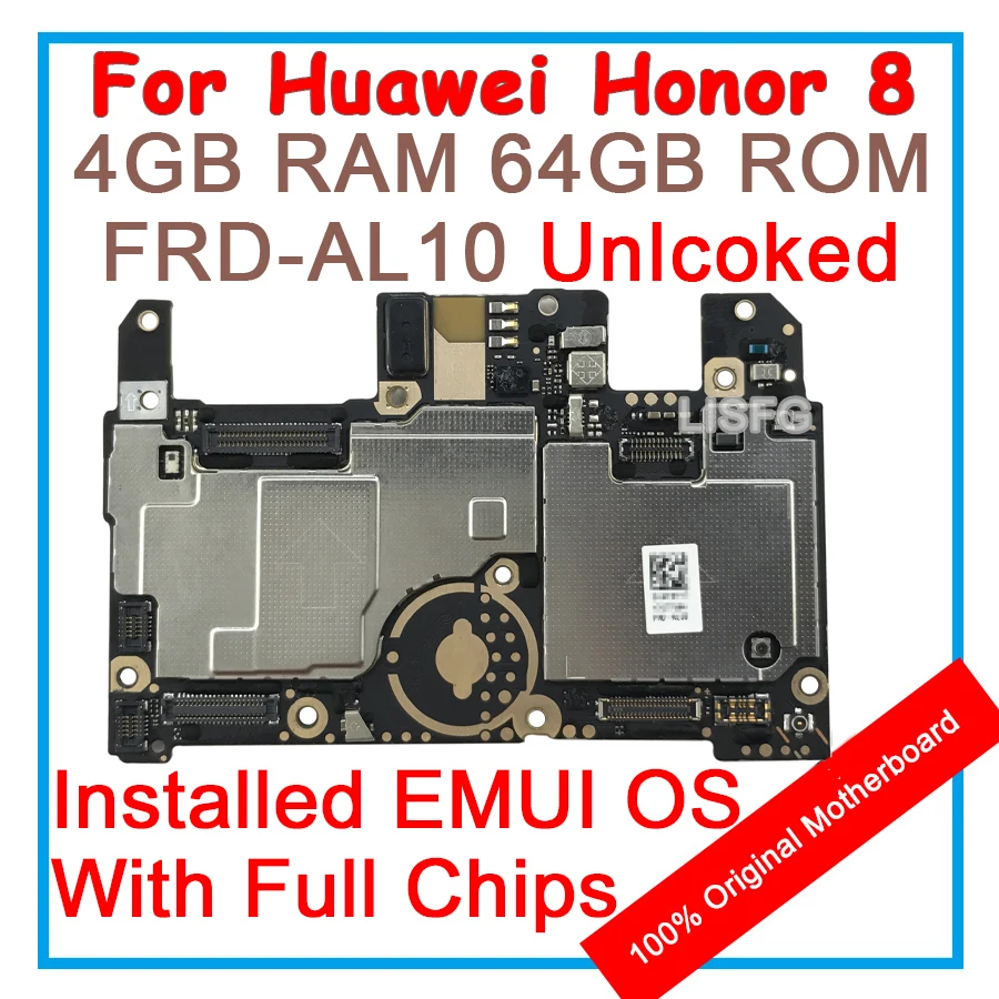 

4GB RAM 64GB ROM For HUAWEI Honor 8 FRD-AL10 Motherboard 100% Unlocked Original Mainboard EMUI Logic Board With Full Chips