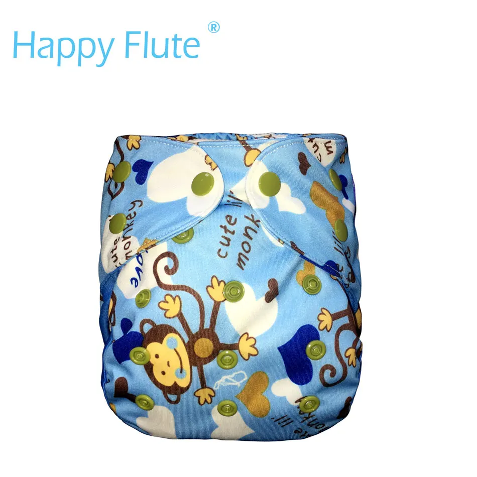Happy Flute NB/S тканевые подгузники, двойные вставки, подходит для детей 3-6 месяцев, без вставки