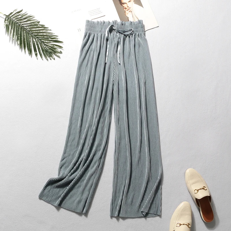 Новые летние модные шифоновые широкие брюки с высокой талией, женские милые брюки со складками и бантом, свободные тонкие леггинсы для пляжа M602 - Цвет: Light Blue