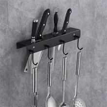 Настенный блок ножей без ножей черный 304 из нержавеющей стали Стойка для ножей с крючками для кухонной утвари для хранения ножей