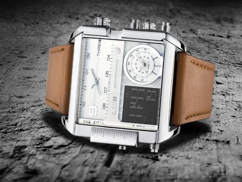 Квадратные часы для мужчин Led водонепроницаемый несколько часовых поясов мужские s часы бренд класса люкс Relogio Masculino Montre Homme спортивные часы