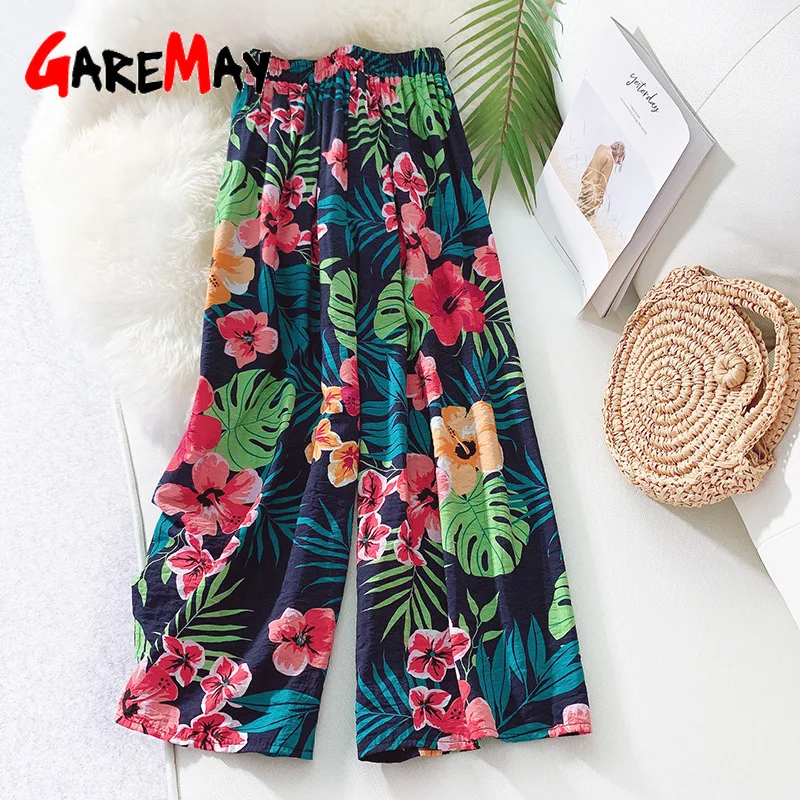 GareMay 2019 المرأة الصيف بنطال ذو قصة أرجل واسعة النساء مضيئة عالية الخصر السراويل جرس أسفل القطن الكتان الأزهار عارضة إمرأة السراويل GareMay 2019 المرأة الصيف بنطال ذو قصة أرجل واسعة النساء مضيئة عالية الخصر السراويل جرس أسفل القطن الكتان الأزهار عارضة إمرأة السراويل