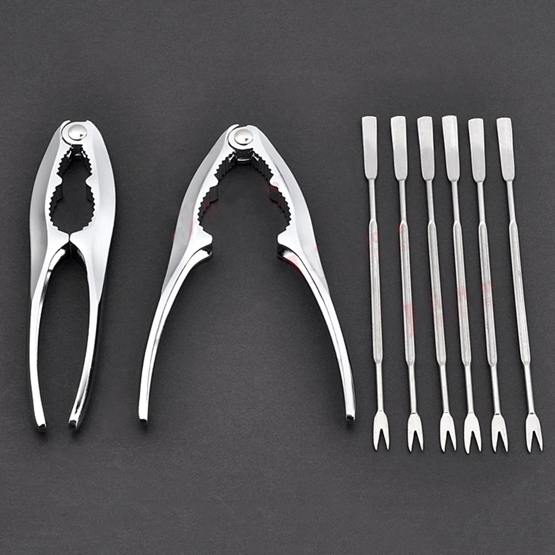 8pcs Lobster Crab Cracker And Forks Tool Set Seafood Tool Kit Silver