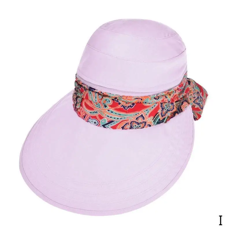 Lady Women Summer Outdoor Hat Cap Riding Anti-UV Sun Hat Beach Foldable Sunscreen Floral Print Caps Neck Face Wide Brim Hat - Цвет: I