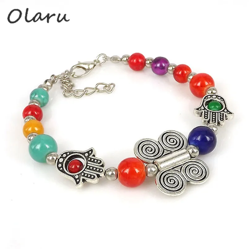 Olaru Vintage Tibet Beads Tibetan Silver Jewelry Butterfly Hand Women