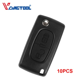 

10pcs Replacement 2 Buttons Remote Car Key Shell For Peugeot Fob Key Case Blank With Battery Place(CE0536) With Groove Blade