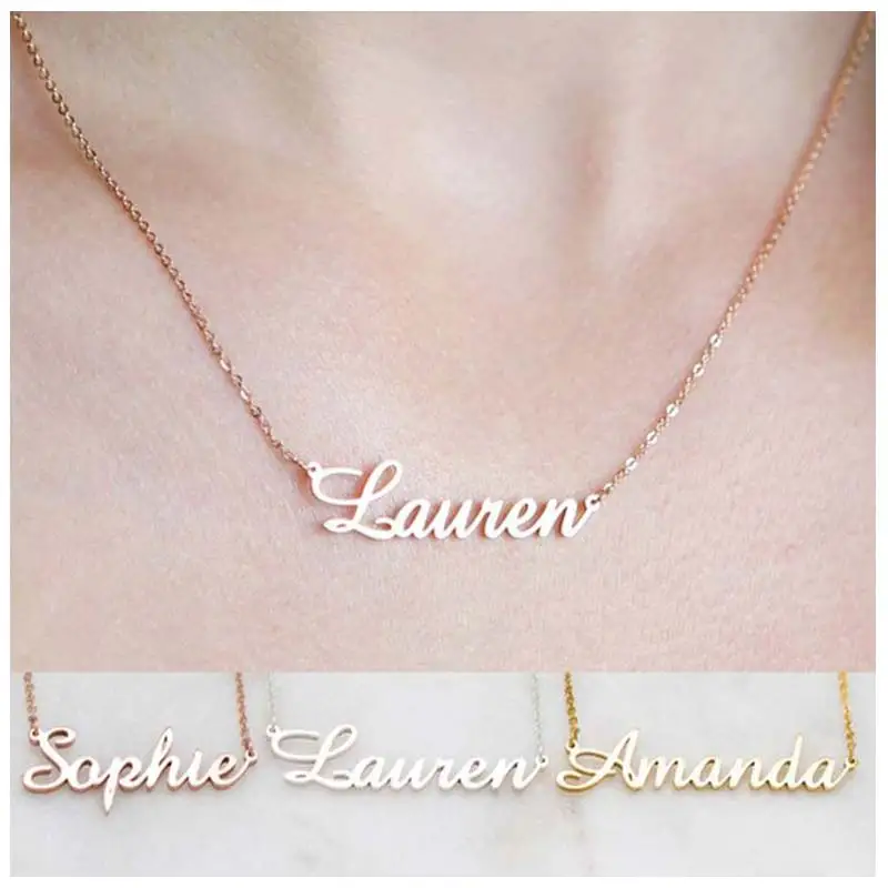 Personalized Name Necklace Rose Gold Custom Nameplate Necklaces
