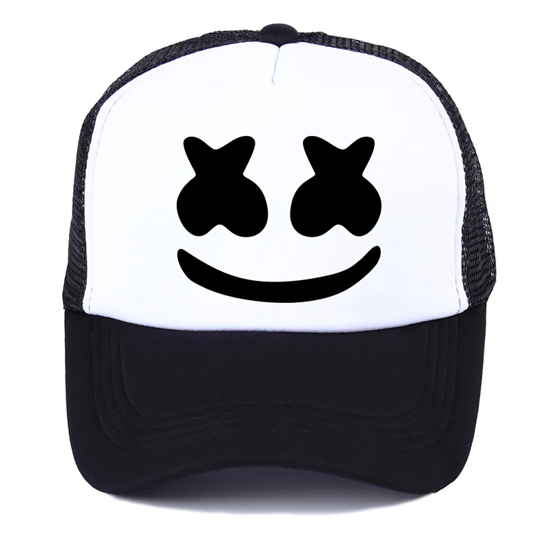 

New Arrived marshmello face men baseball cap Summer net cap casual homme cap Black White Hat Snapback Visor Hat Women