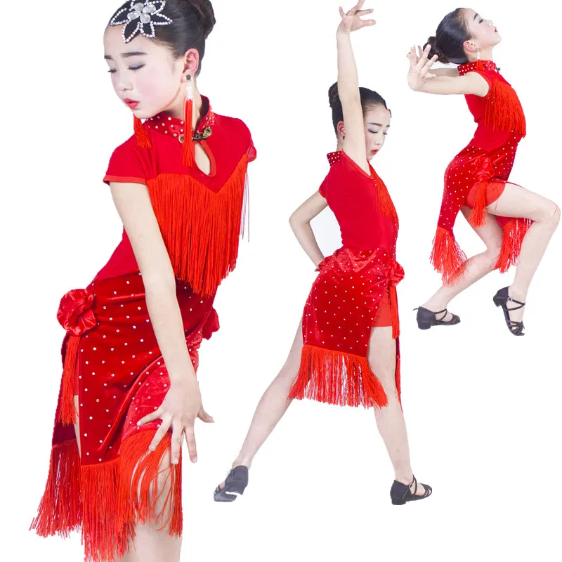 Новая детская одежда с кисточками для латинских танцев, одежда для выступлений cheongsam, стильная одежда для взрослых, одежда для соревнований