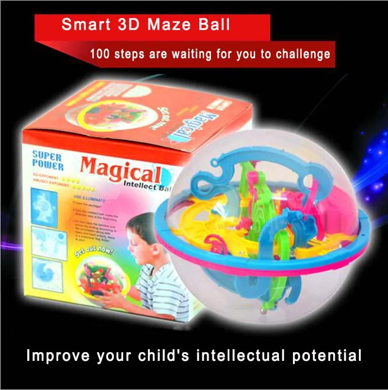 100 Steps 3D Magic Intellect Maze Ball Track Puzzle Toy Game Children