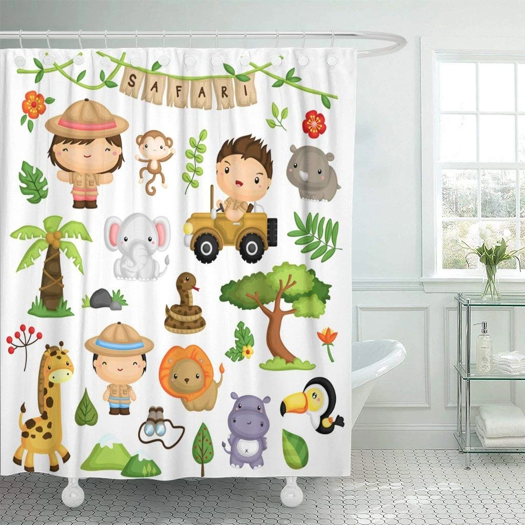 Shower Curtain With Hooks Brown Cute Safari Kids And Animal Green Tree Flower Leaf Forest Giraffe Monkey Children Bathroom Decor Shower Curtains Aliexpress Shower Curtain With Hooks Brown Cute Safari Kids And Animal Green Tree Flower Leaf Forest Giraffe Monkey Children Bathroom Decor Shower Curtains Aliexpress