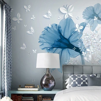 

Custom Wall Mural Paintings Simple European Style 3D Stereoscopic Butterfly Flower Pattern Backdrop Wallpaper For Bedroom Walls