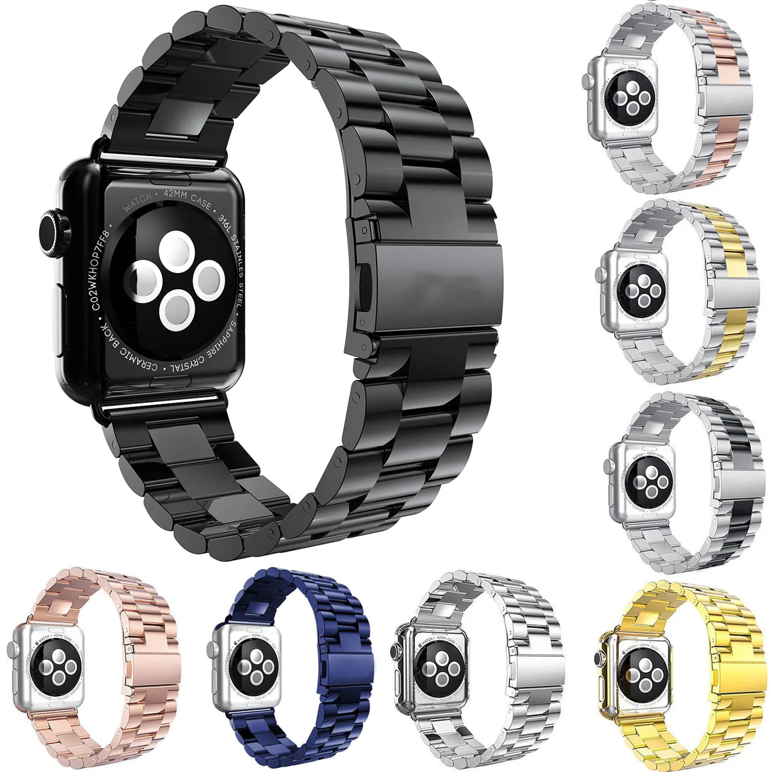 Ремешок из нержавеющей стали для Apple Watch Band 42 мм 38 44 40 металлический звеньевой