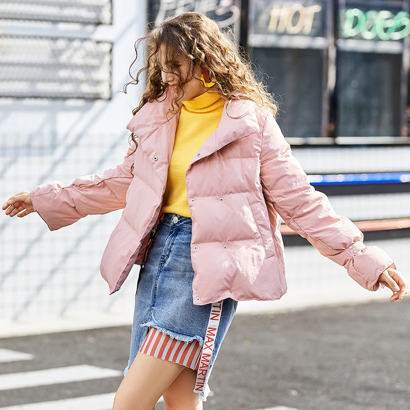 2019 Autumn Winter Down Coat Female Pink Jackets Parka Women Down Slim