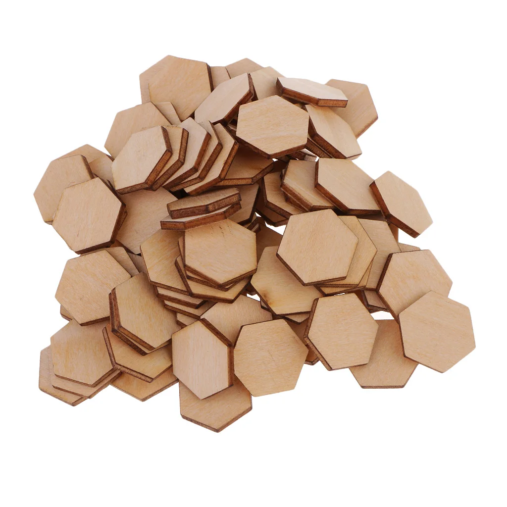 50/100/200pcs Wooden Hexagon Shapes MDF Cutouts Blank Embellishments Craft for DIY Scrapbooking Card Making Decoration Ornaments