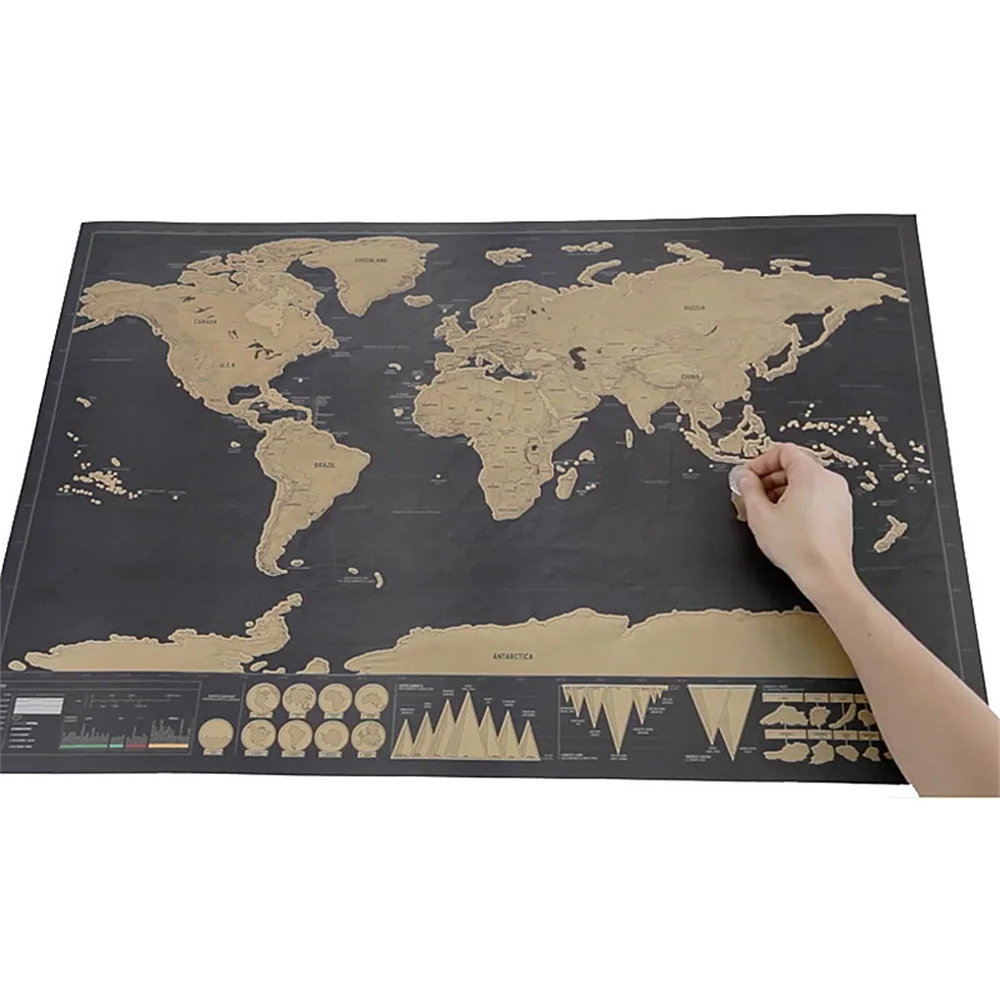Black World Map Scratch Picture DIY World Map Scratching Painting