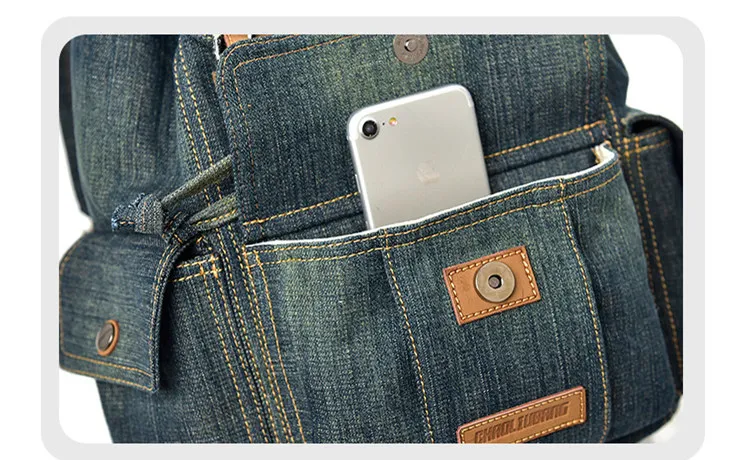 Micom Vintage Denim Backpack Women Mens Backpacks for Travelling School Bags For Teenagers Girls Large Capacity Drawstring Belts (13)