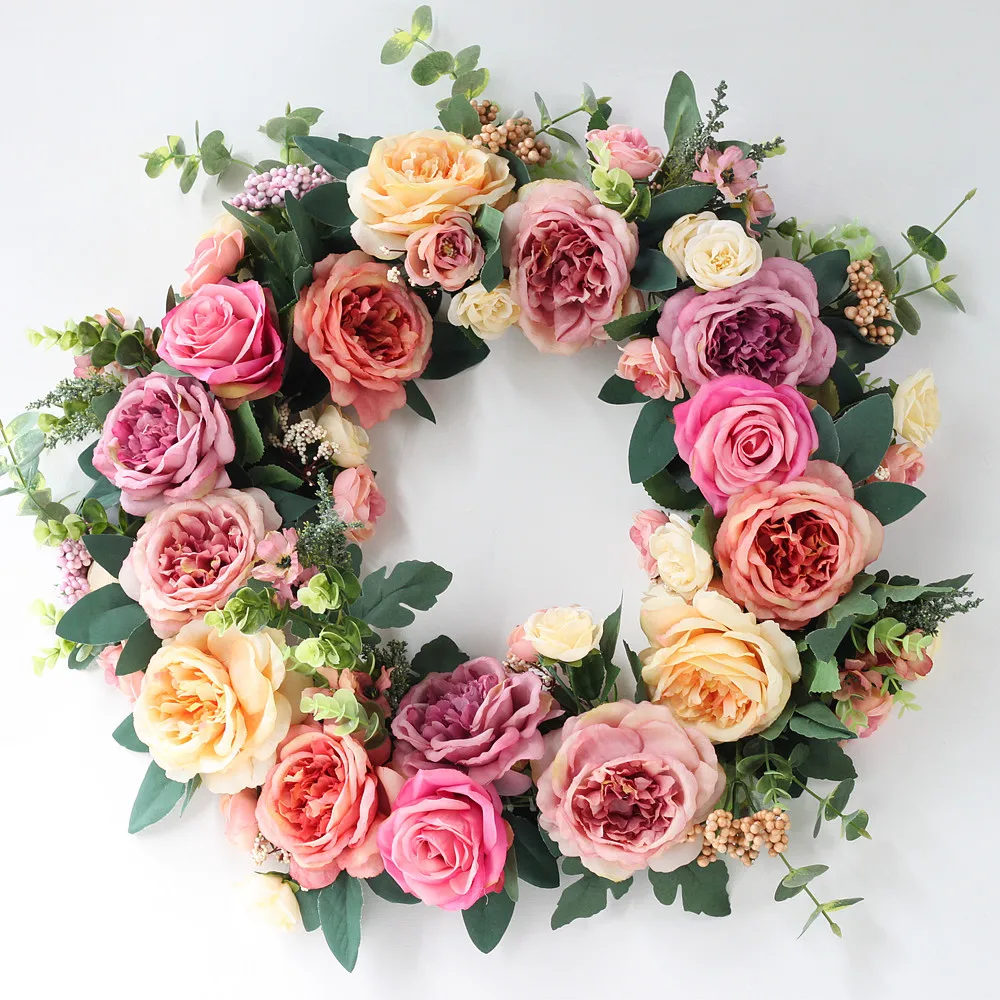 

1PC 50CM/19.7INCH Artificial Flower Wreath Festival Door Knocker Decorative Garland Wedding Background Accessories Wall Hanging