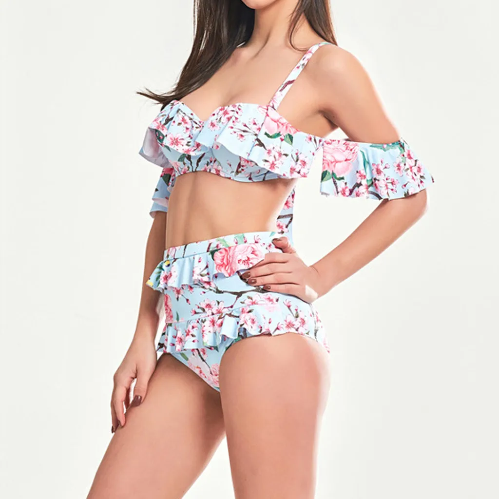 

Brand High Waist Bikini Swimwear Women 2019 Swimsuit Swimming Suit Beachwear Summer Hot Sale Ruffles Swimwear Floral Bikini Set