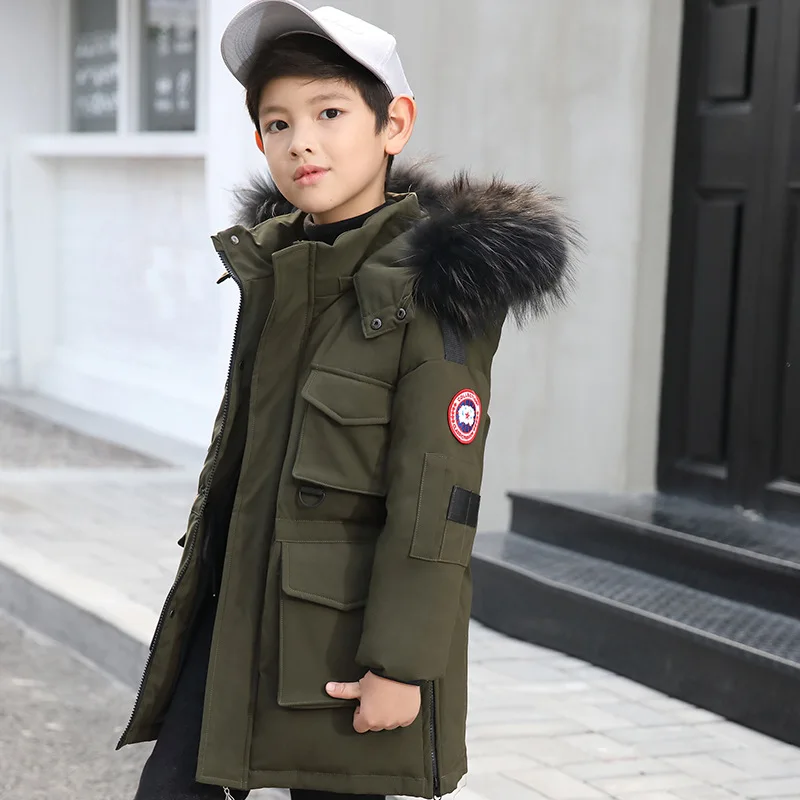 

Fashion Winter Heavyweight White Duck Down Fur Collar Boys Long Coats Waterproof Warm Parkas Children Outfits For 5-14 Years Old