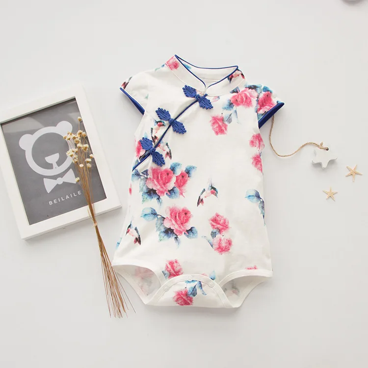 

Newborn Baby Rompers Cartoon Chinise Style Cheongsam Girl Clothes Cotton Baby Jumpsuits Summer Short Sleeve Toddler Outfits