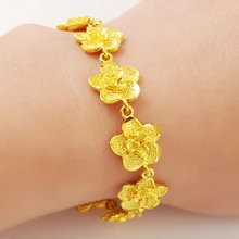 Цена, Модные женские ювелирные изделия, Чистый золотой цвет, модные цветочные звенья цепи браслеты для женщин, 24K GP женский браслет