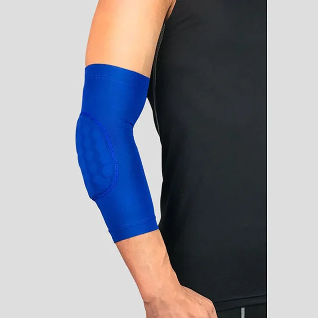 1 шт. Шестигранная сотовая губка для баскетбола, волейбола, рукава для рук, анти-крушение, компрессионная повязка, спортивные налокотники, защита - Цвет: short blue