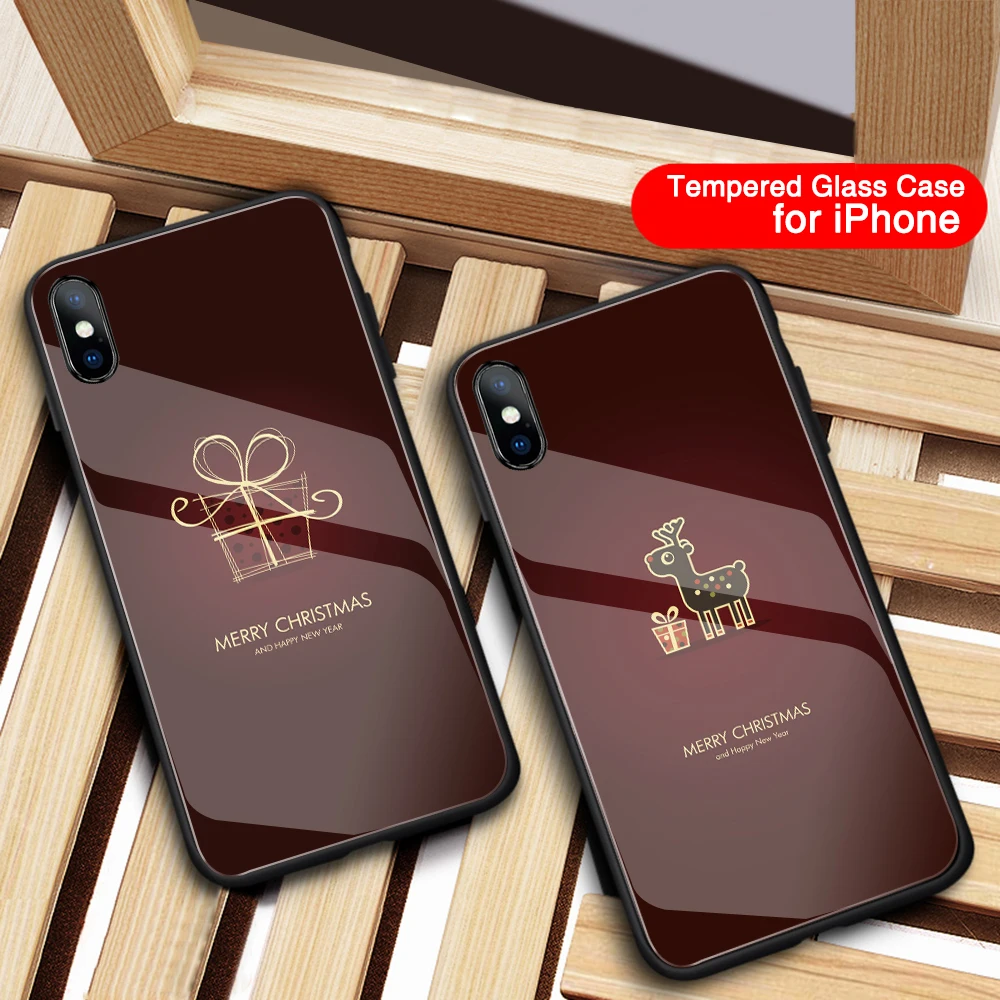 

FinderCase for iPhone XR Case Christmas Tree Deer New Tempered Glass Back Cover Case for iPhone 6 6s 7 8 Plus XS Max XR X