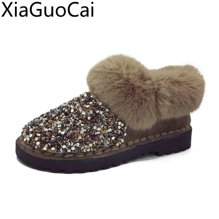 

Женские зимние ботинки без шнуровки, Бархатные Теплые повседневные зимние ботинки на платформе, хлопковая обувь, Необычные блестки