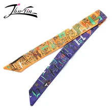 Twilly 2016 Fashion Print 50% Silk Scarf Small Ribbon letter Women headband Handle Bag wholesale 96*5cm