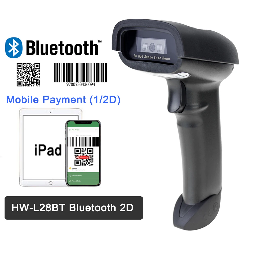 المحمولة الباركود ماسحة سماعة لاسلكية تعمل بالبلوتوث 2D QR الباركود قارئ لالروبوت iOS الهاتف باد المحمول الدفع HW-L28BT