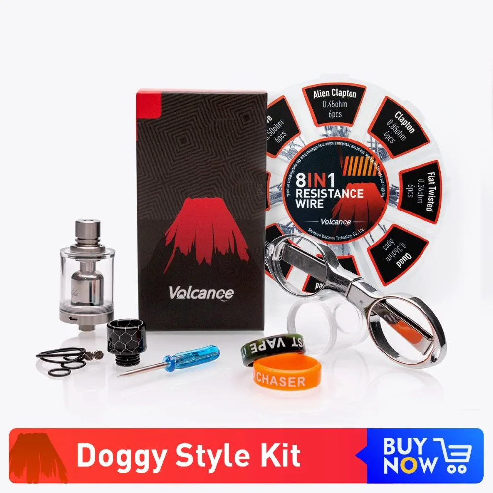 Volcanee SXK Doggy Style RTA Snake Drip Tip 510 with 8 in 1 Coil Cutting Scissors Organic Cotton Silicone Band for Vape E Cig |