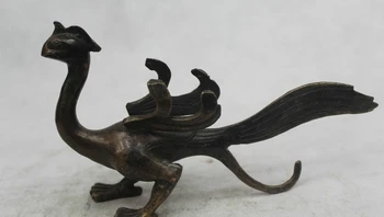 

5"Chinese Folk Pure Bronze excellent Lucky Lifelike phoenix Statue