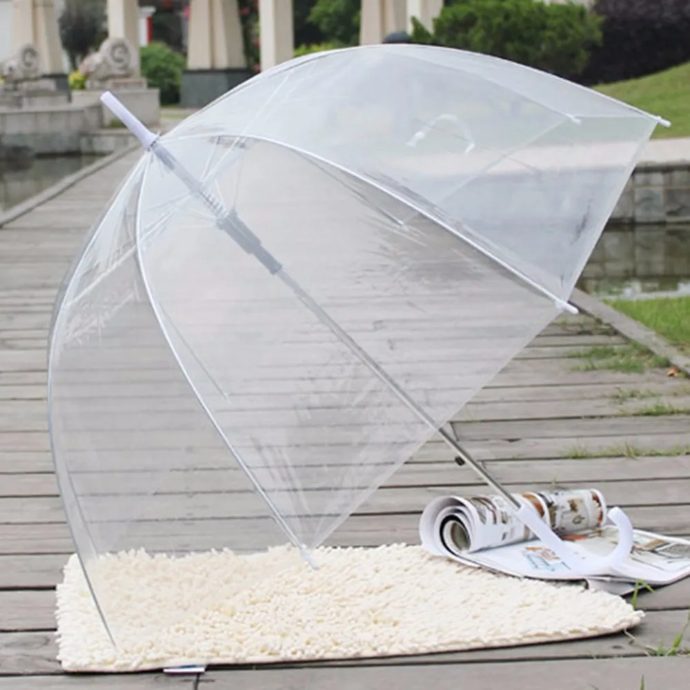 

OUTAD Durable Transparent Long Handle Women Umbrella Semi-automatic Portable Size Girls Sunny Rainy Polyester Umbrella Rain Gear