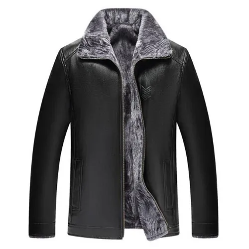 Мужская кожаная куртка, модная брендовая качественная куртка с флисовой подкладкой, мотоциклетная куртка-бомбер, пальто из искусственной кожи, мужская верхняя одежда, зимняя куртка - Цвет: 162 black