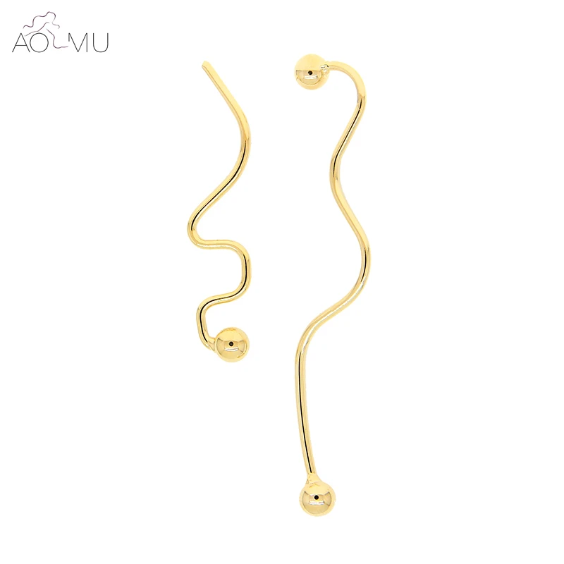 

AOMU Design S925 Sterling Silver Pin Irregular Twisted Asymmetry Gold Metal Wave Line Stud Earrings for Women Girl Party Gift
