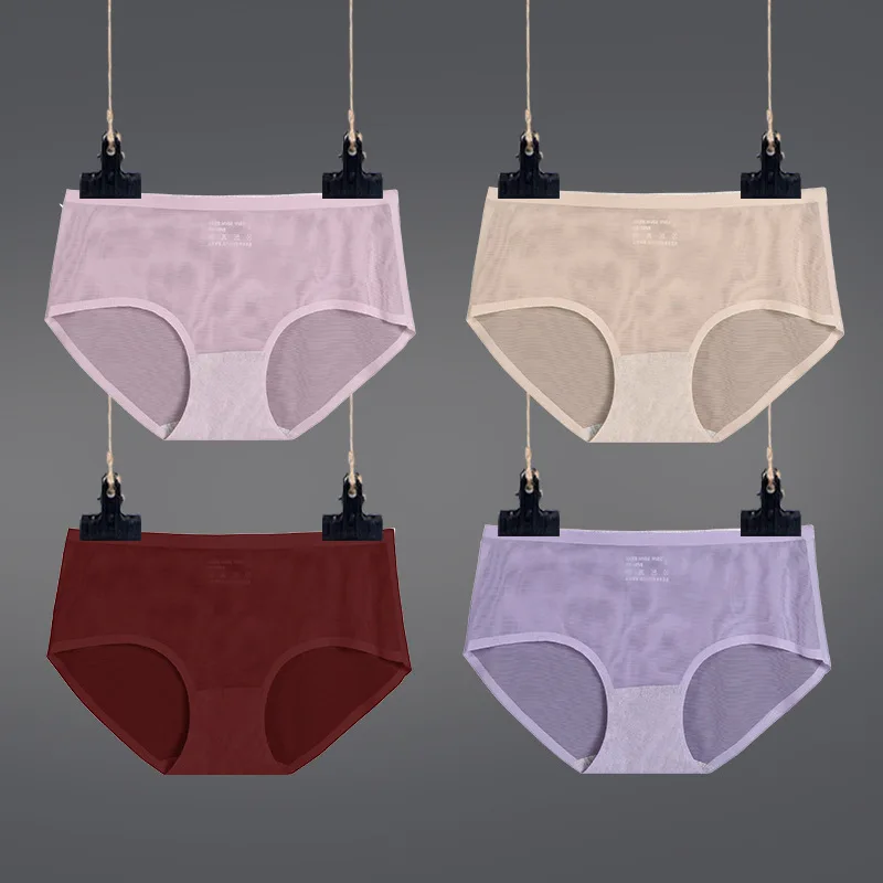 

SP&CITY 1PCS Solid Ice Silk Thin Transparent Underwear Sexy Seamless Panties For Women Crotch Cotton Briefs Female Lingerie