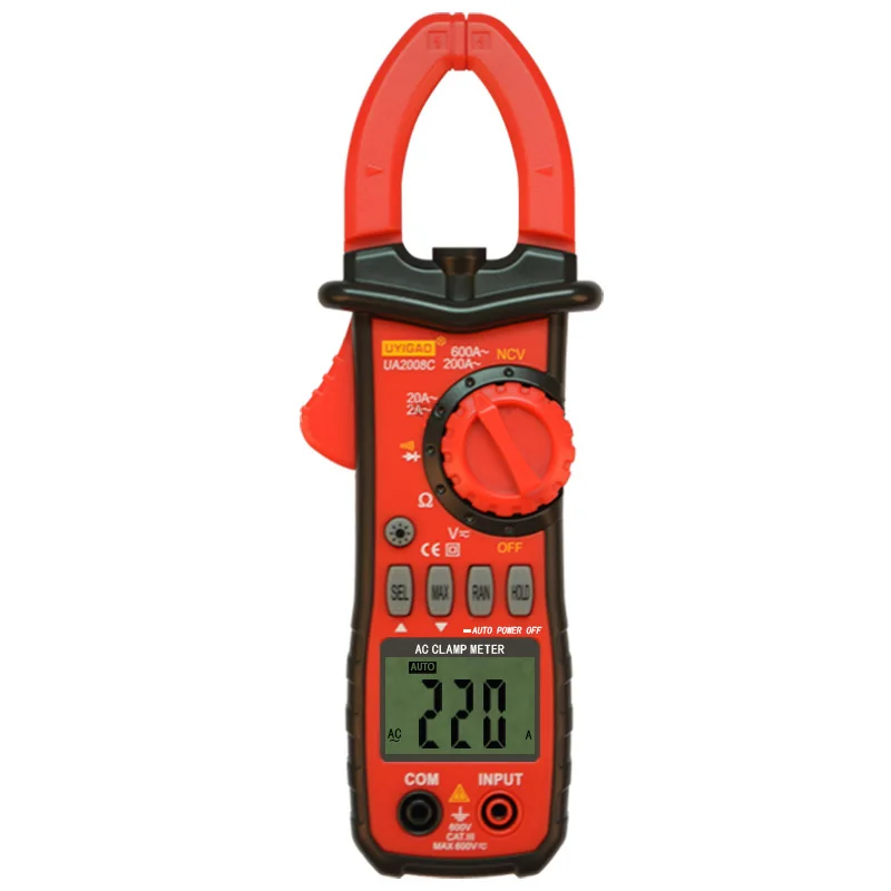 

UA2008C Handheld Digital LCD Clamp Meter Multimeter DC/AC Voltage AC Current Resistance Temperature