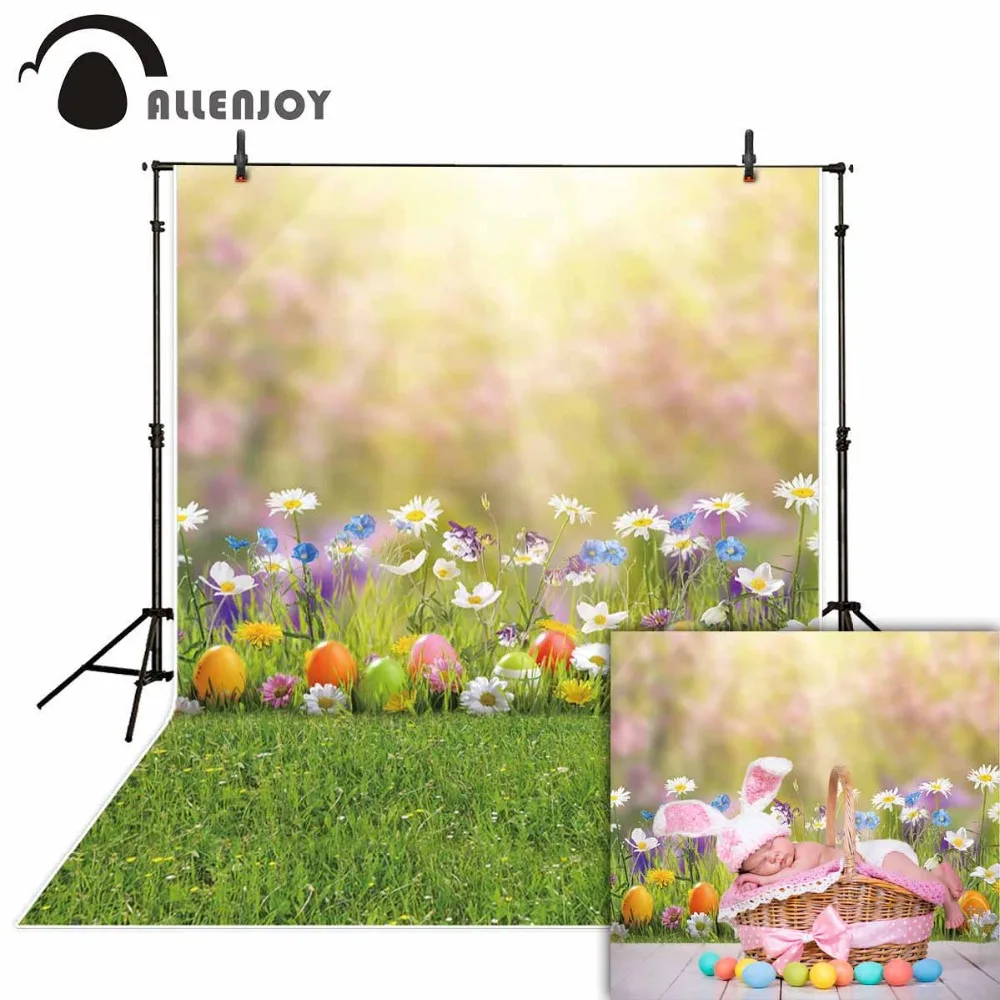 

Allenjoy photo background photocall spring eggs flowers grass sunlight Eatser backdrops photography photozone studio props