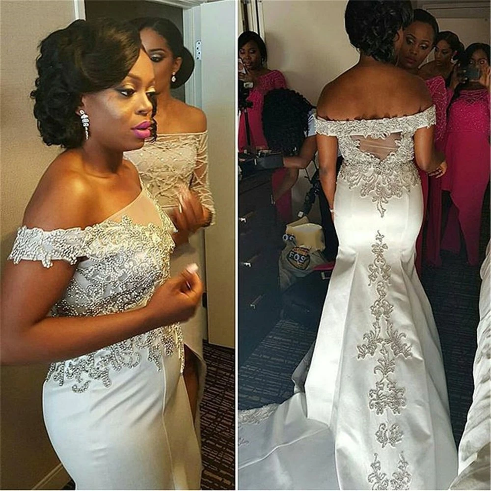 Robes De Mariee 2017 Satin Blanc De Mariage Africain Robes Appliques Perlee Sirene Robes De Mariee Turquie Robe De Mariage Casamento Aliexpress