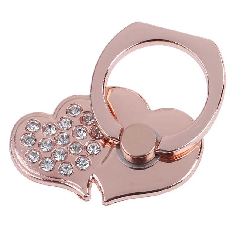 Милое Универсальное кольцо с бриллиантами для мобильного телефона смартфона, 360 градусов, кольцо на палец, подставка с сердцем, автомобильный держатель - Цвет: Розовый