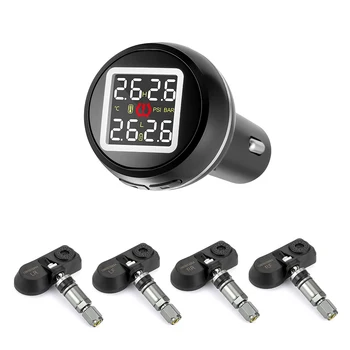 

D580C Auto Car TPMS Tire Pressure Alarm Monitoring System + 4 External Sensors USB Charging Port Real-time Car Tyre Protection