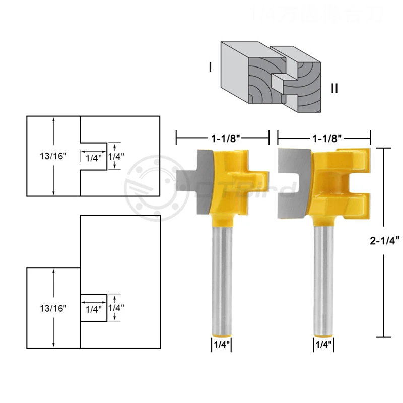1 комплект 1/4 хвостовик резьбы нож квадратный зуб t-слот Tenon Фрезерный резак фрезы для дерева инструмент Деревообработка 10-25 мм доска