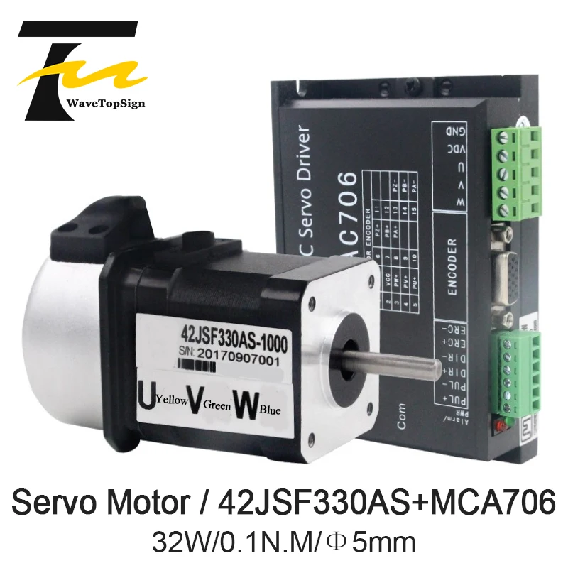 

WaveTopSign Micro 32W brushless DC Servo Motor Driver Kits Motor 42JSF330AS 32W 0.1N.M +Driver MCAC706 DC24-50V