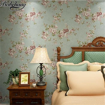 

beibehang American Village Pastoral Small Floral Nonwovens Wallpaper Vintage Green Bedroom Living Room TV Background Wallpaper