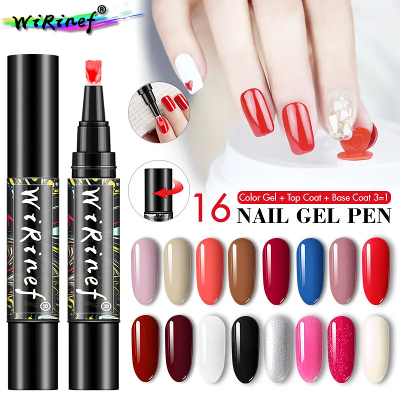 

New nail art One-step plastic pen rotates out of glue three-in-one 16 color polishing pen