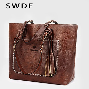 

SWDF 2020 New Women Tassel Handbag Luxury Oil Bolsa Feminina Designer Knitting Shoulder Bag Leather Bags Ladies SAC A Main Bags