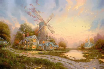 

free shipping Thomas house windmill landscape canvas prints oil painting printed on canvas home wall art decoration picture