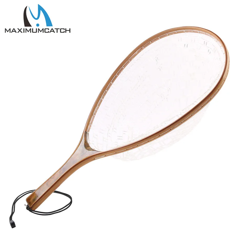 Maximumcatch Fly Fishing Landing Net Soft Rubber Catch & Release Net Burl Wood Straight Handle For Trout Fishing nautical fishing net wood grain tower bath rug
